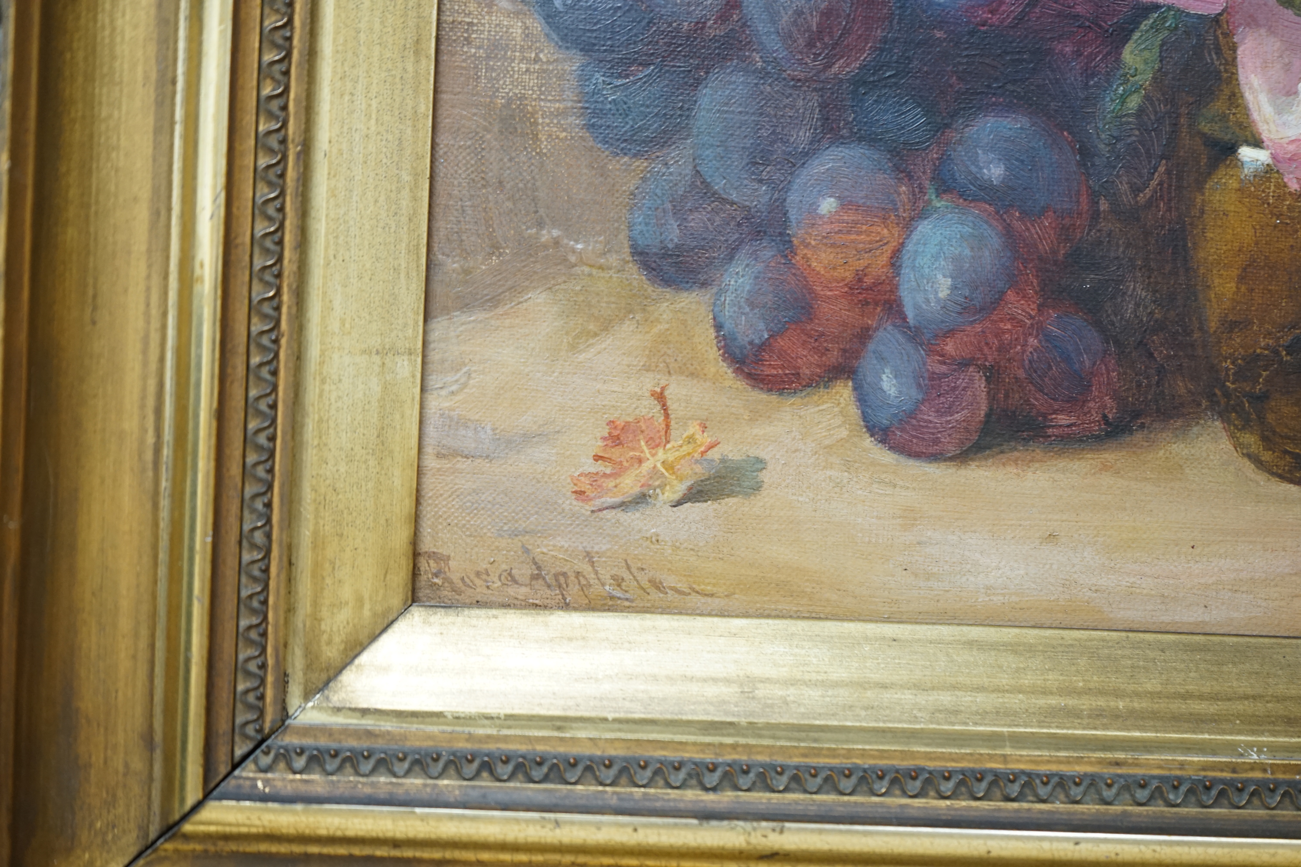 Rosa Appleton (1800-1900) oil on canvas, Still life of grapes and roses, signed, 34 x 24cm